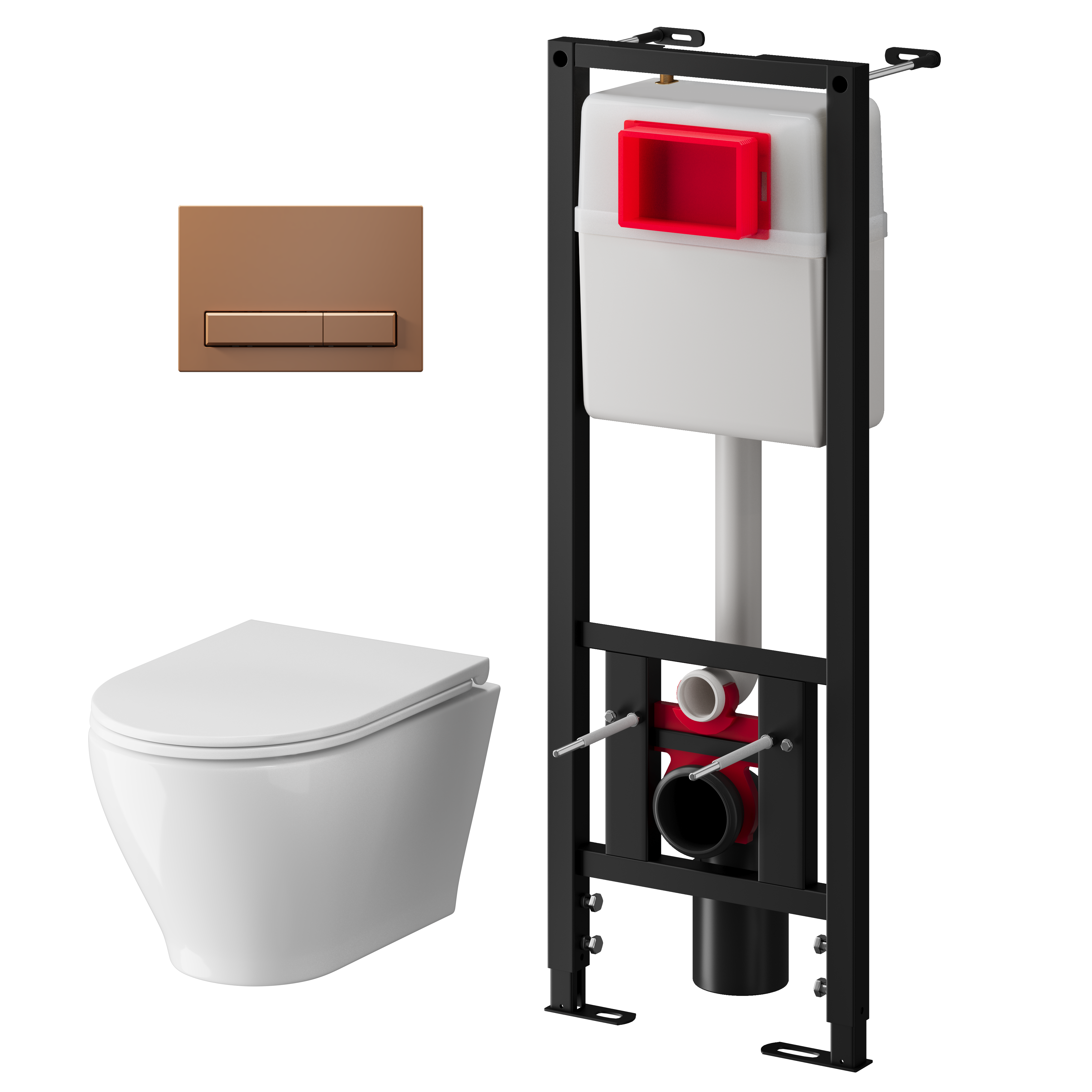 Набор инсталляции 40 см АНИ Пласт WN4 1488 Breeze с безоботковым унитазом, с сиденьем микролифт, медь матовый клавишей WP1488