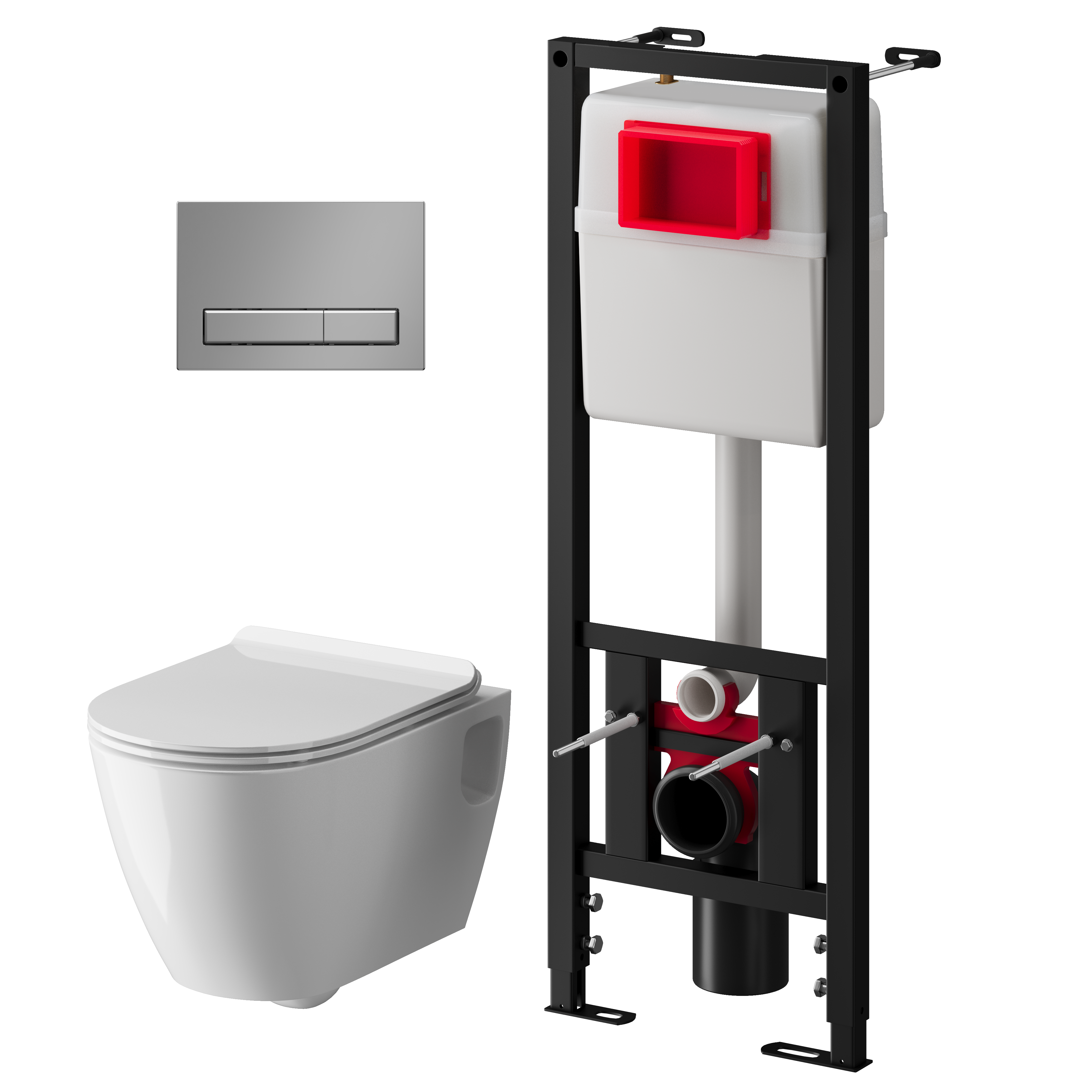 Набор инсталляции 40 см АНИ Пласт WN4 1411 Art с безободковым унитазом, с сиденьем микролифт, хром матовый клавишей WP1411