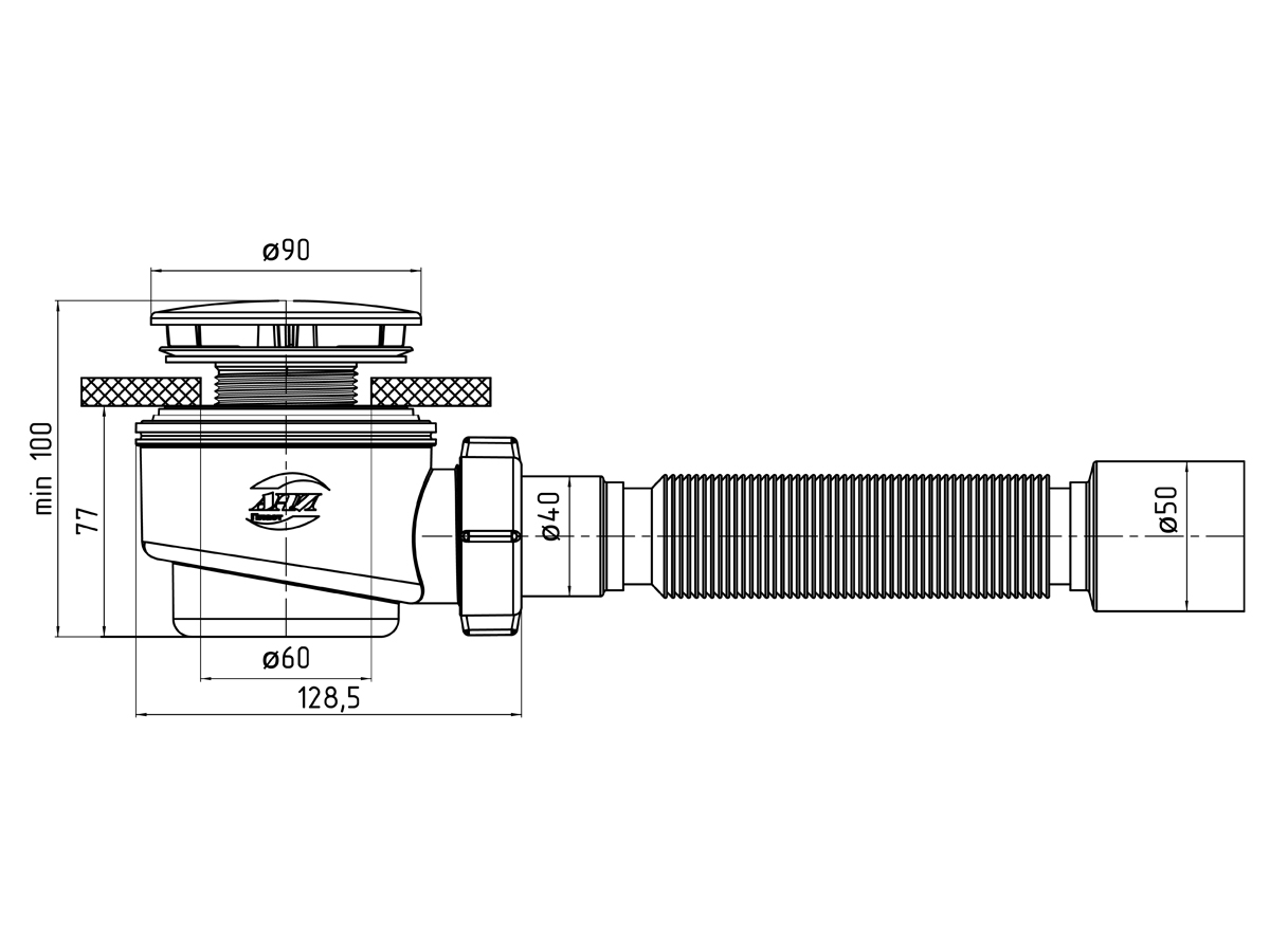 Сифон АНИ для душевого поддона 1 1/2\"*60 с гибкой трубой 375*40/50 хром ...