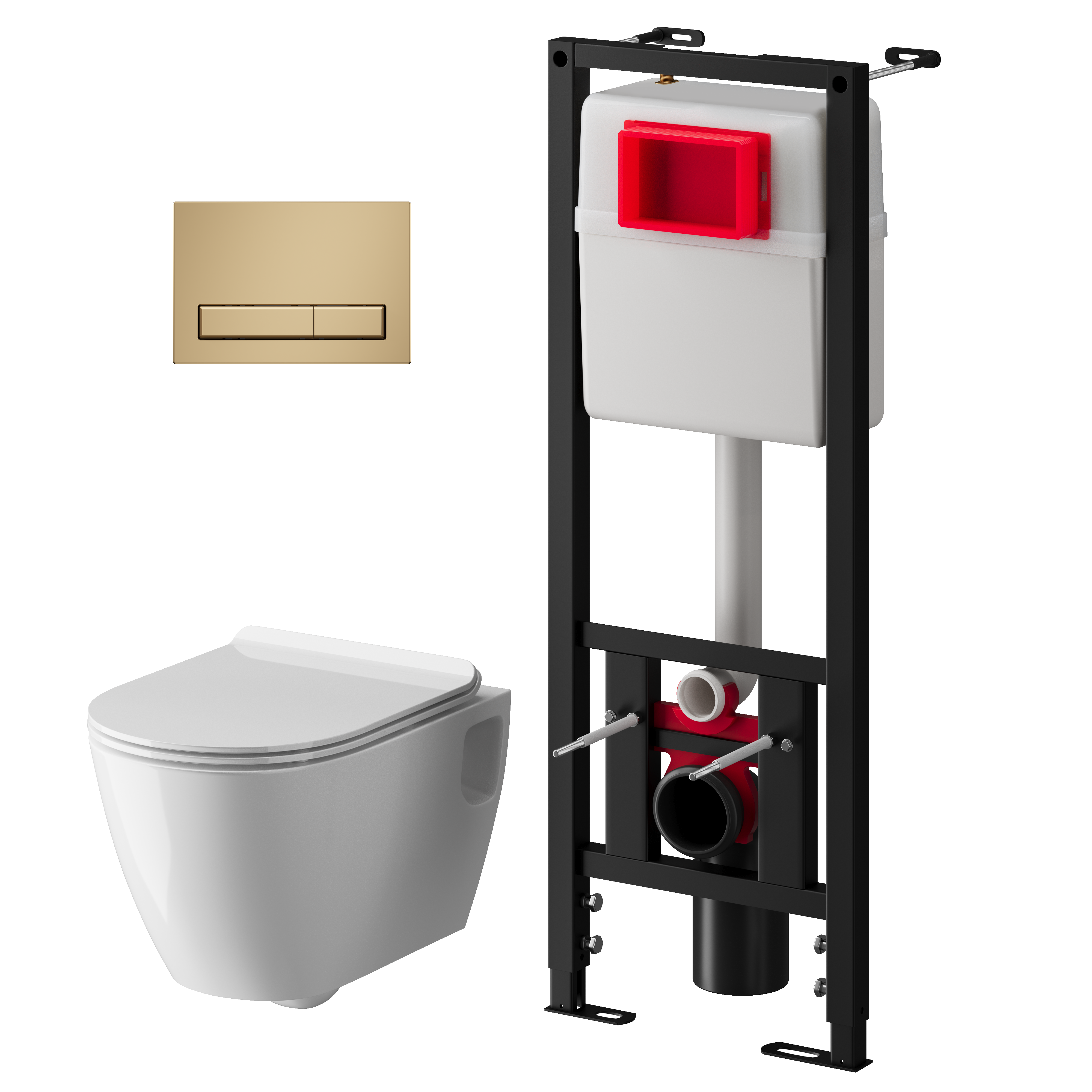 Набор инсталляции 40 см АНИ Пласт WN4 1455 Art с безободковым унитазом, с сиденьем микролифт, золото матовый клавишей WP1455