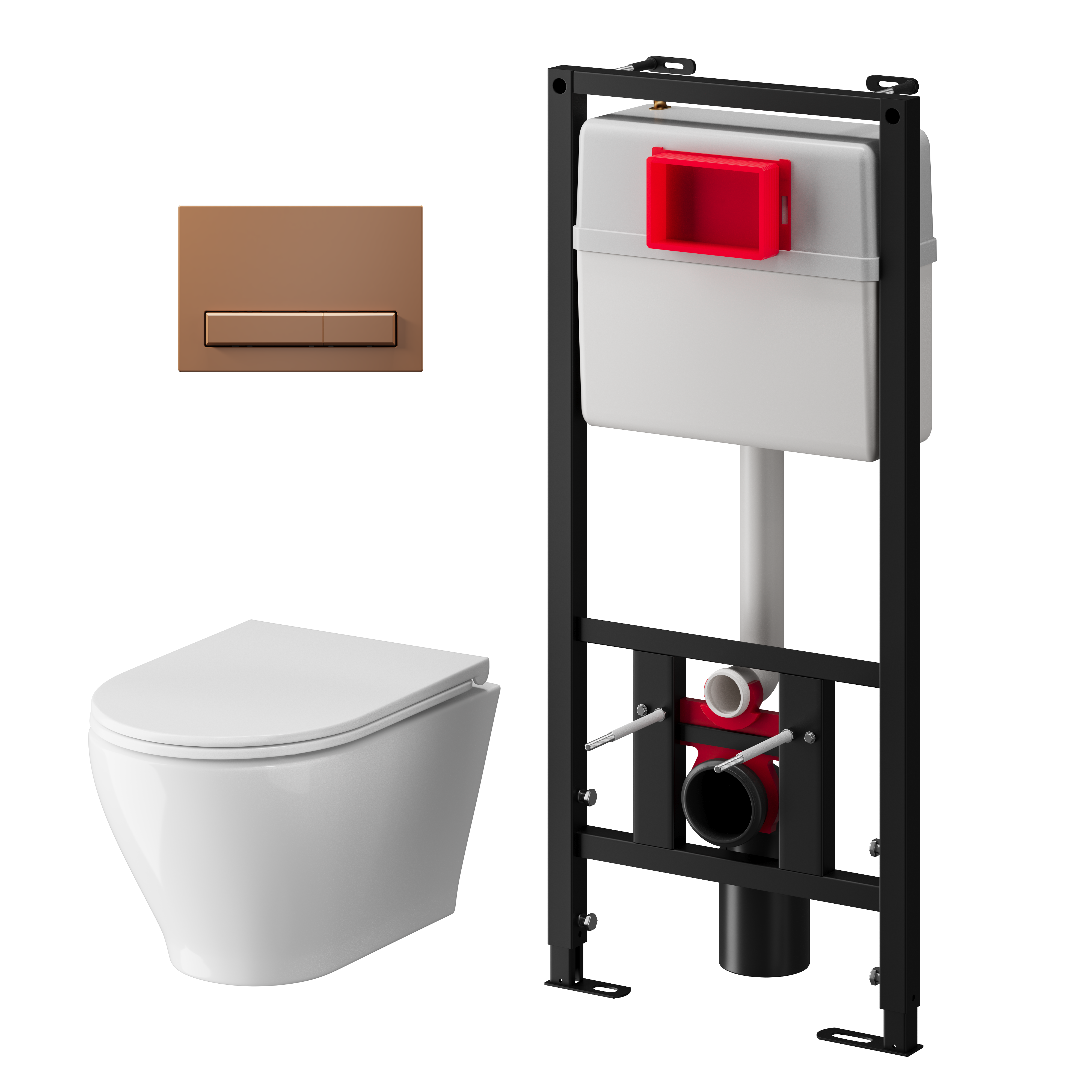 Набор инсталляции 50 см АНИ Пласт WN5 1488 Breeze с безоботковым унитазом, с сиденьем микролифт, медь матовый клавишей WP1488