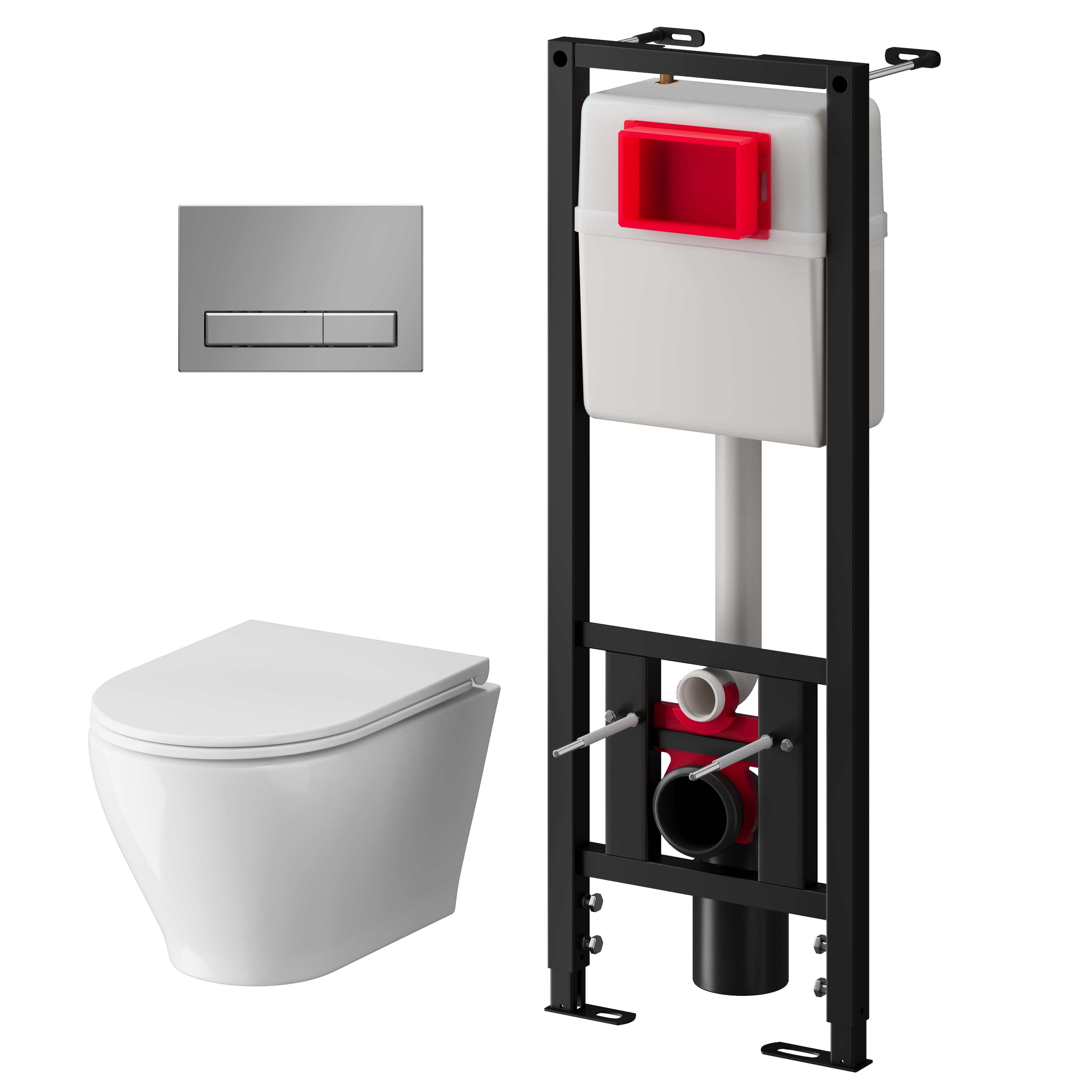 Набор инсталляции 40 см АНИ Пласт WN4 1411 Breeze с безоботковым унитазом, с сиденьем микролифт, хром матовый клавишей WP1411