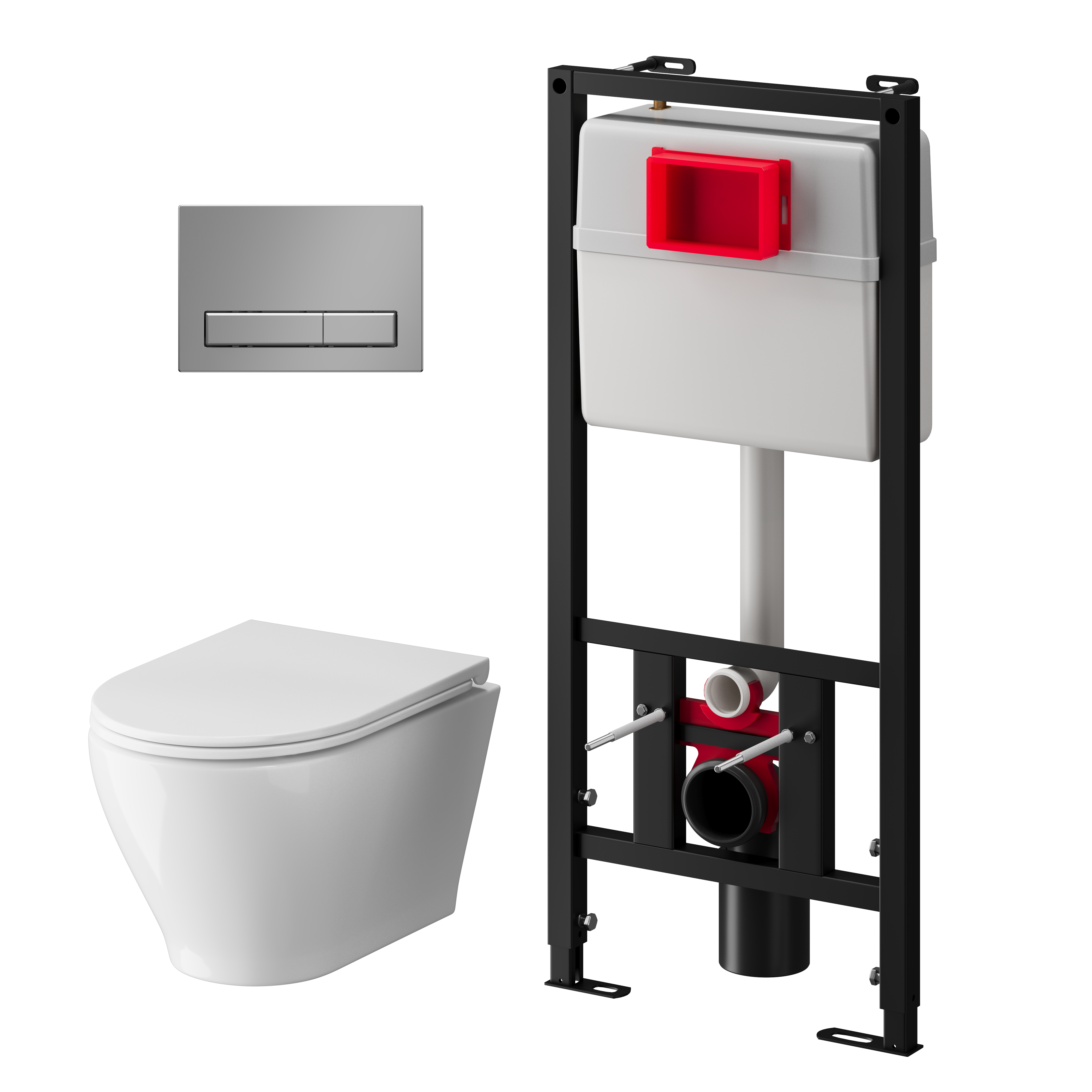 Набор инсталляции 50 см АНИ Пласт WN5 1411 Breeze с безоботковым унитазом, с сиденьем микролифт, хром матовый клавишей WP1411