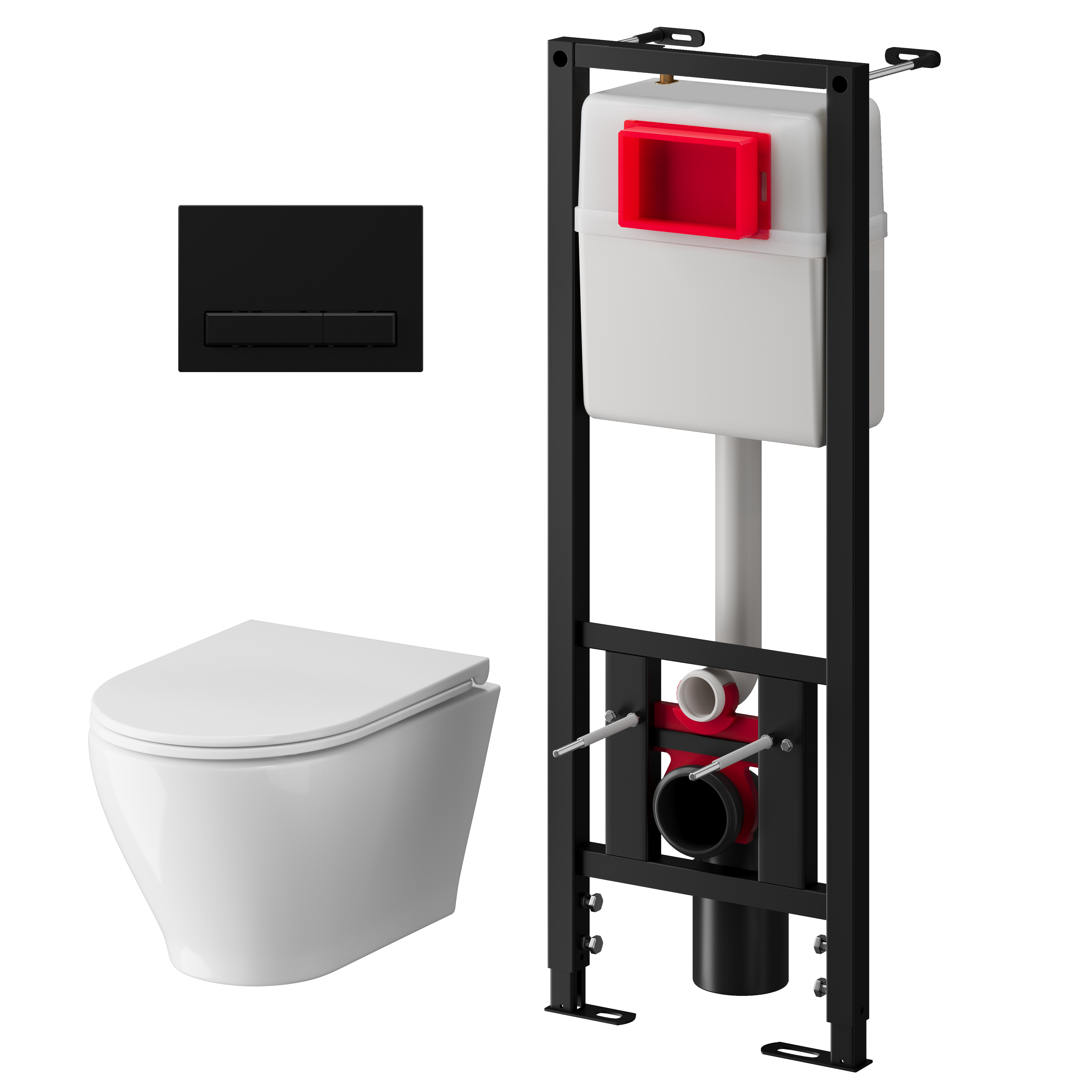 Набор инсталляции 40 см АНИ Пласт WN4 1433 Breeze с безоботковым унитазом, с сиденьем микролифт, черный матовый клавишей WP1433