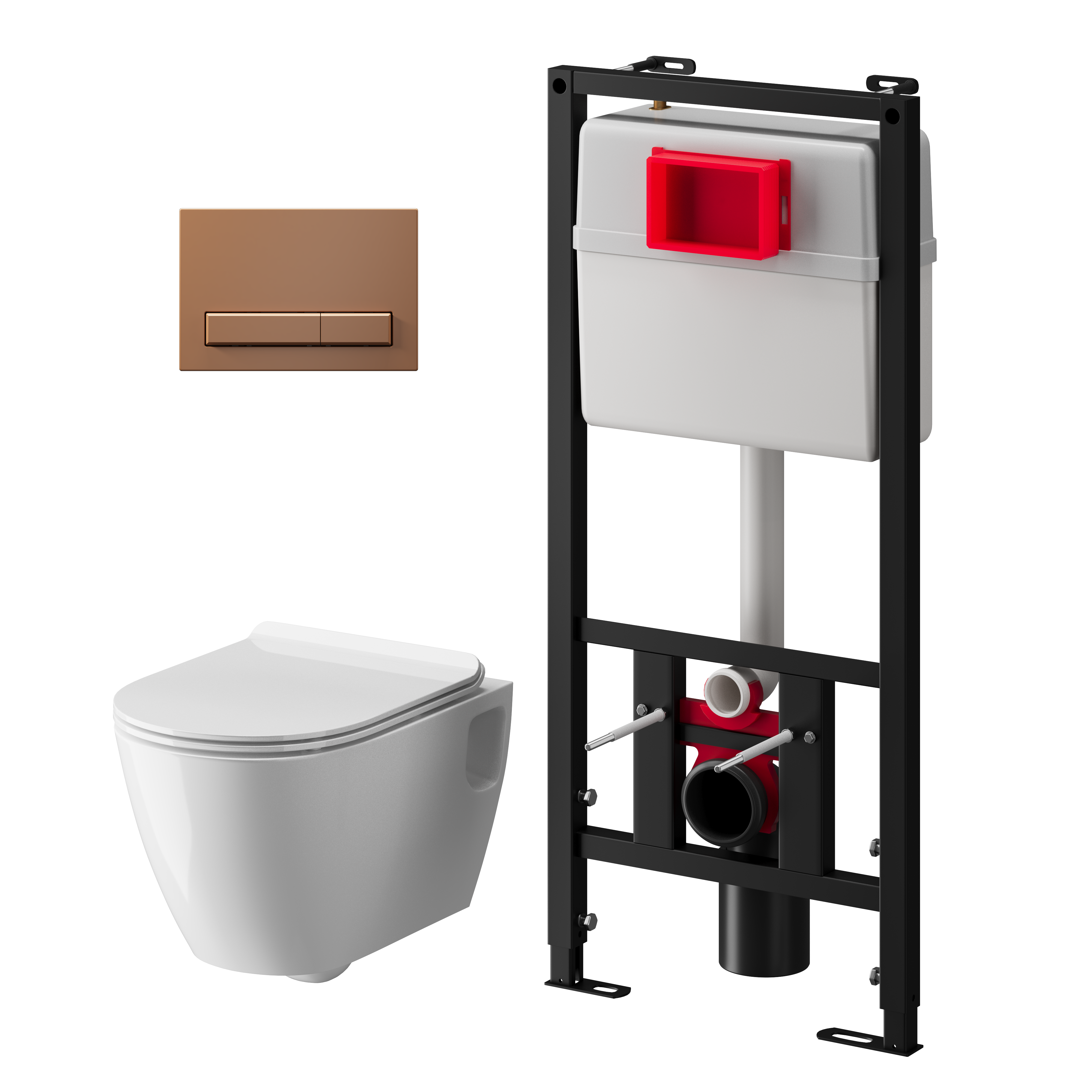 Набор инсталляции 50 см АНИ Пласт WN5 1488 Art с безободковым унитазом, с сиденьем микролифт, медь матовая WP1488