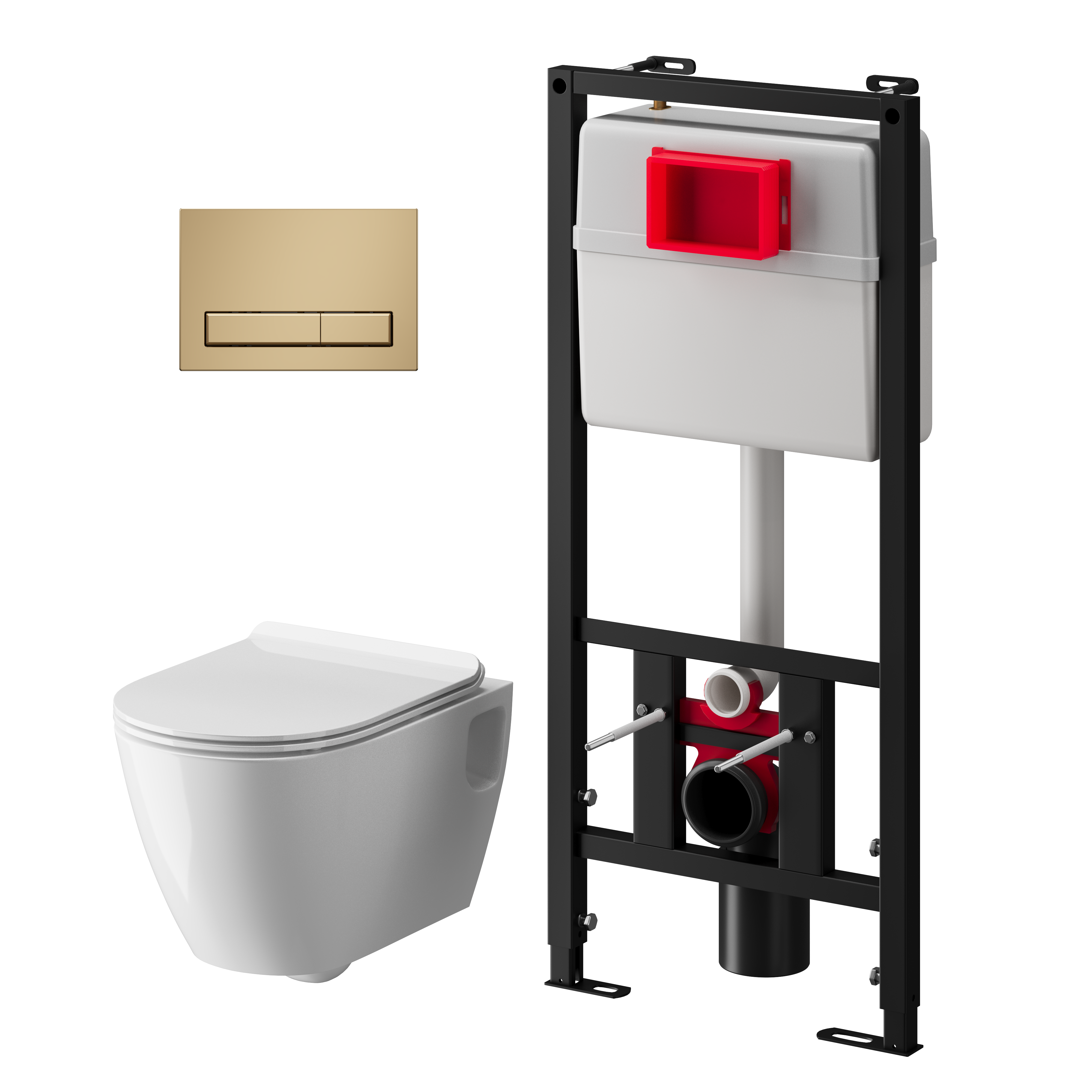 Набор инсталляции 50 см АНИ Пласт WN5 1455 Art с безободковым унитазом, с сиденьем микролифт, золото матовый клавишей WP1455