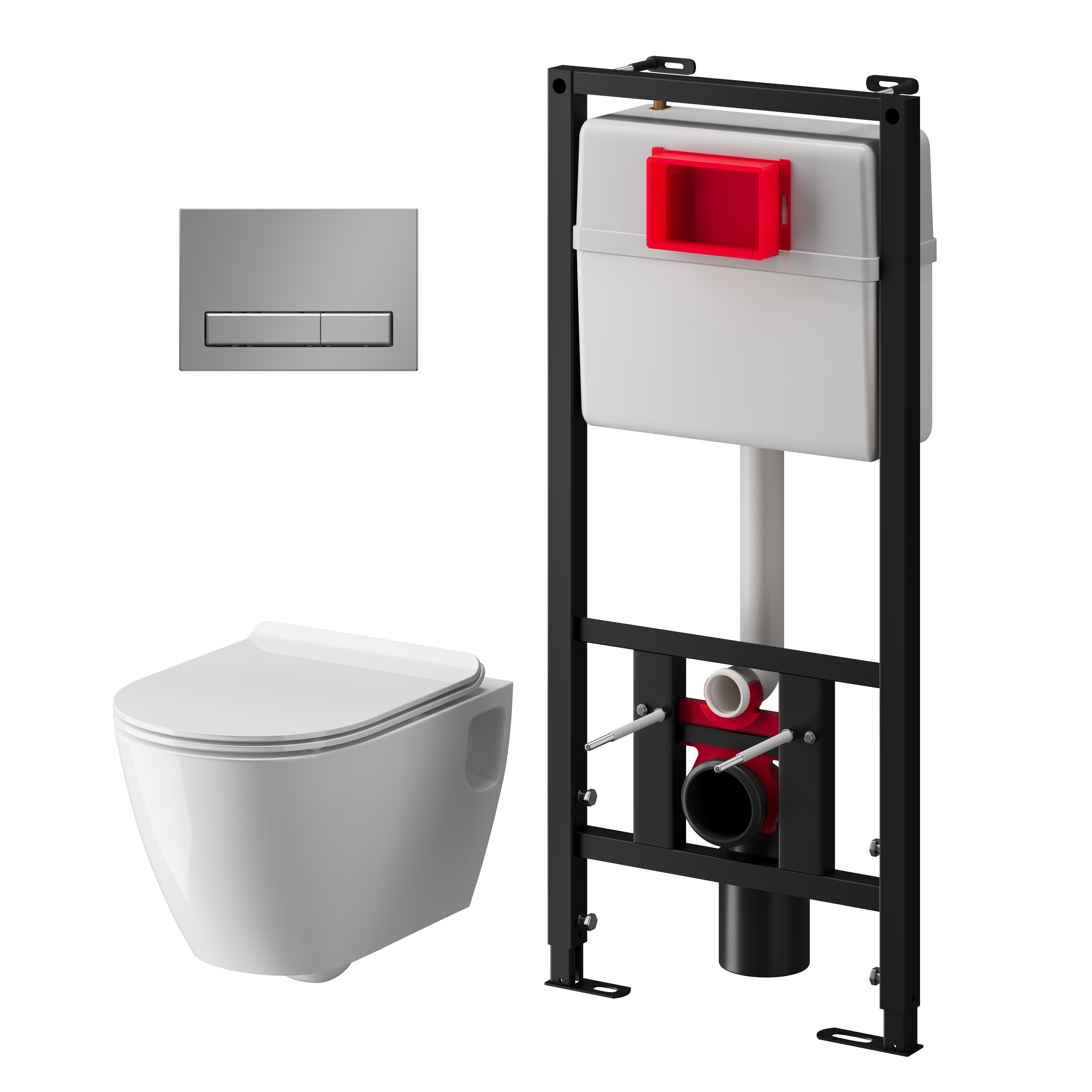 Набор инсталляции 50 см АНИ Пласт WN5 1411 Art с безободковым унитазом, с сиденьем микролифт, хром матовый клавишей WP1411