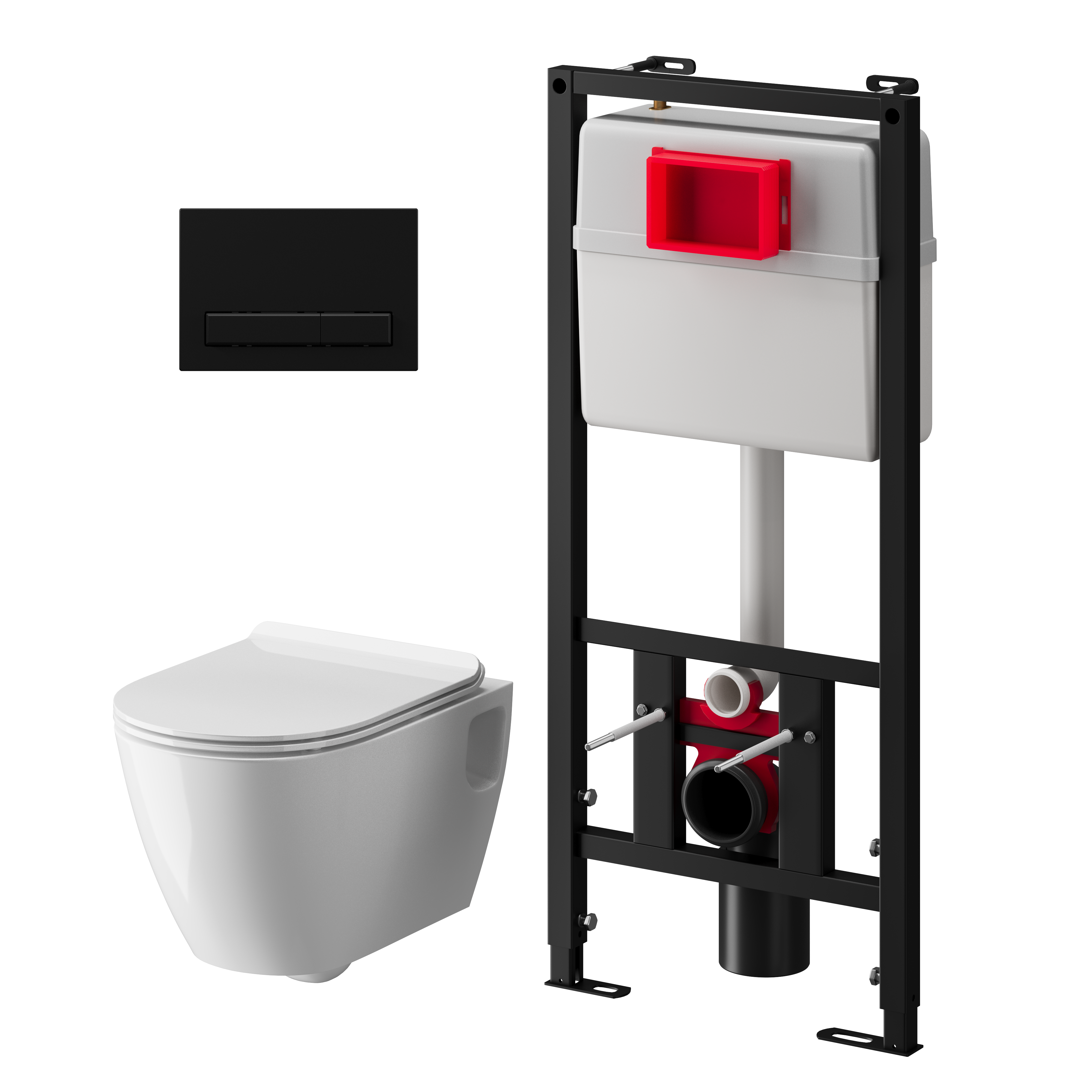 Набор инсталляции 50 см АНИ Пласт  WN5 1433 Art с безободковым унитазом, с сиденьем микролифт, черный матовый клавишей WP1433