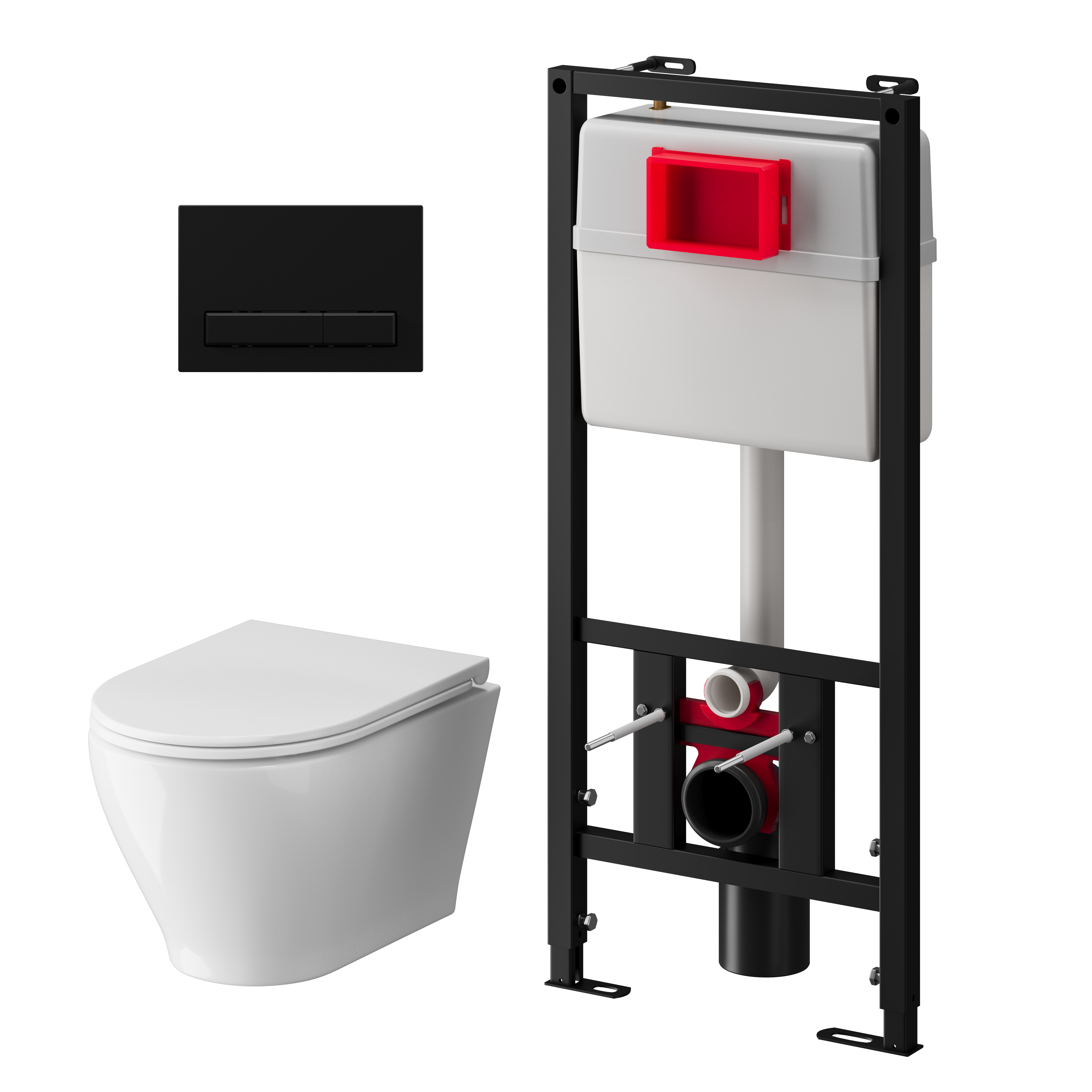 Набор инсталляции 50 см АНИ Пласт WN5 1433 Breeze с безоботковым унитазом, с сиденьем микролифт, черный матовый клавишей WP1433