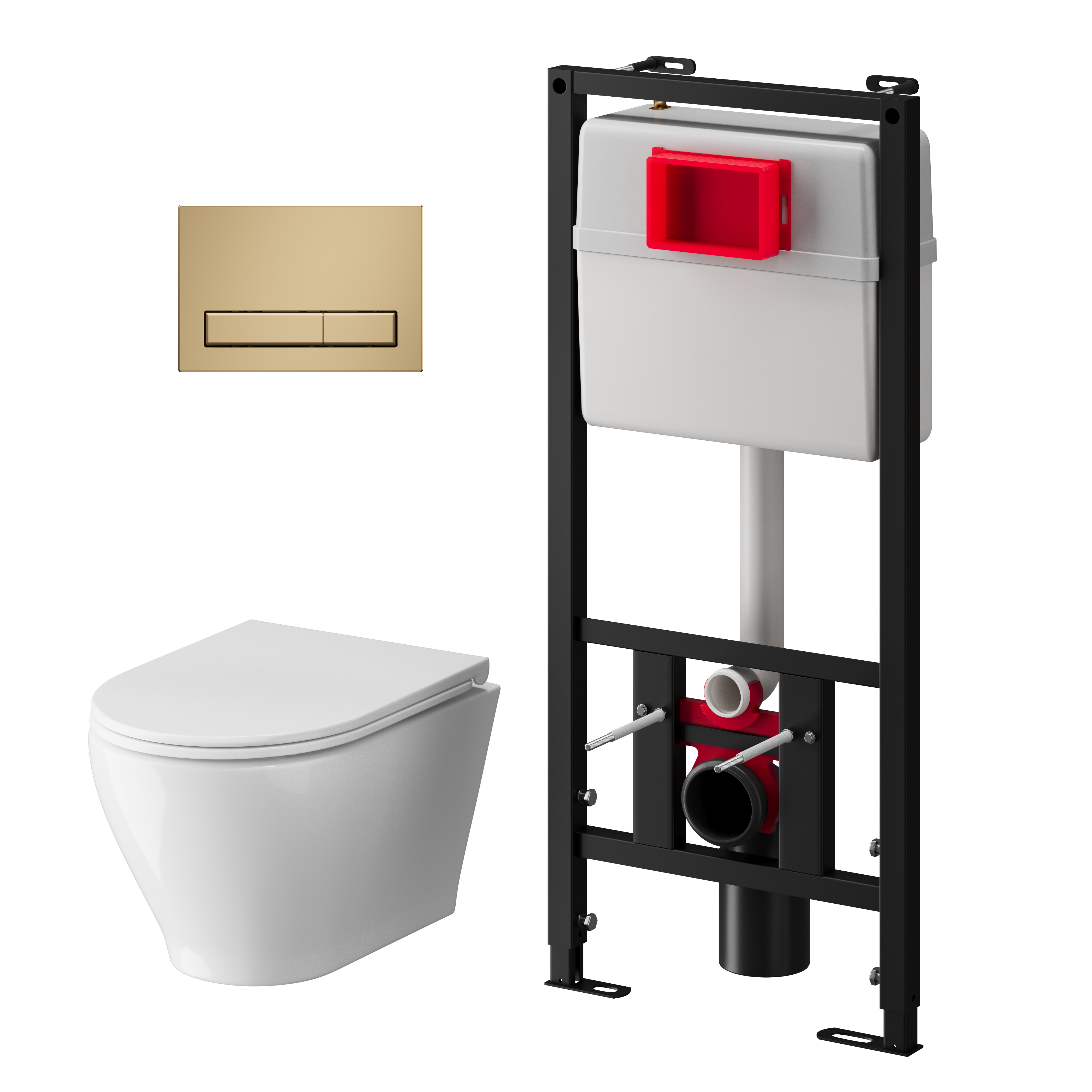 Набор инсталляции 50 см АНИ Пласт WN5 1455 Breeze с безоботковым унитазом, с сиденьем микролифт, золото матовый клавишей WP1455