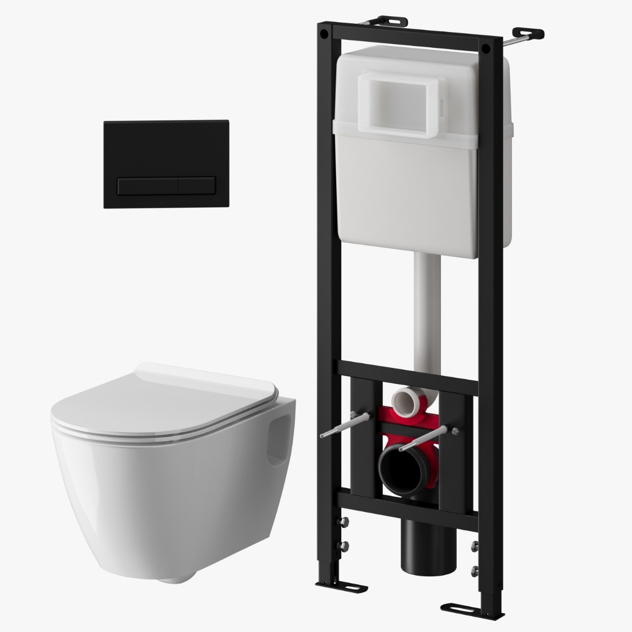 Набор инсталляции 40 см АНИ Пласт WN4 1433 Art с безободковым унитазом, с сиденьем микролифт, с прямоугольной черной клавишей WP1433