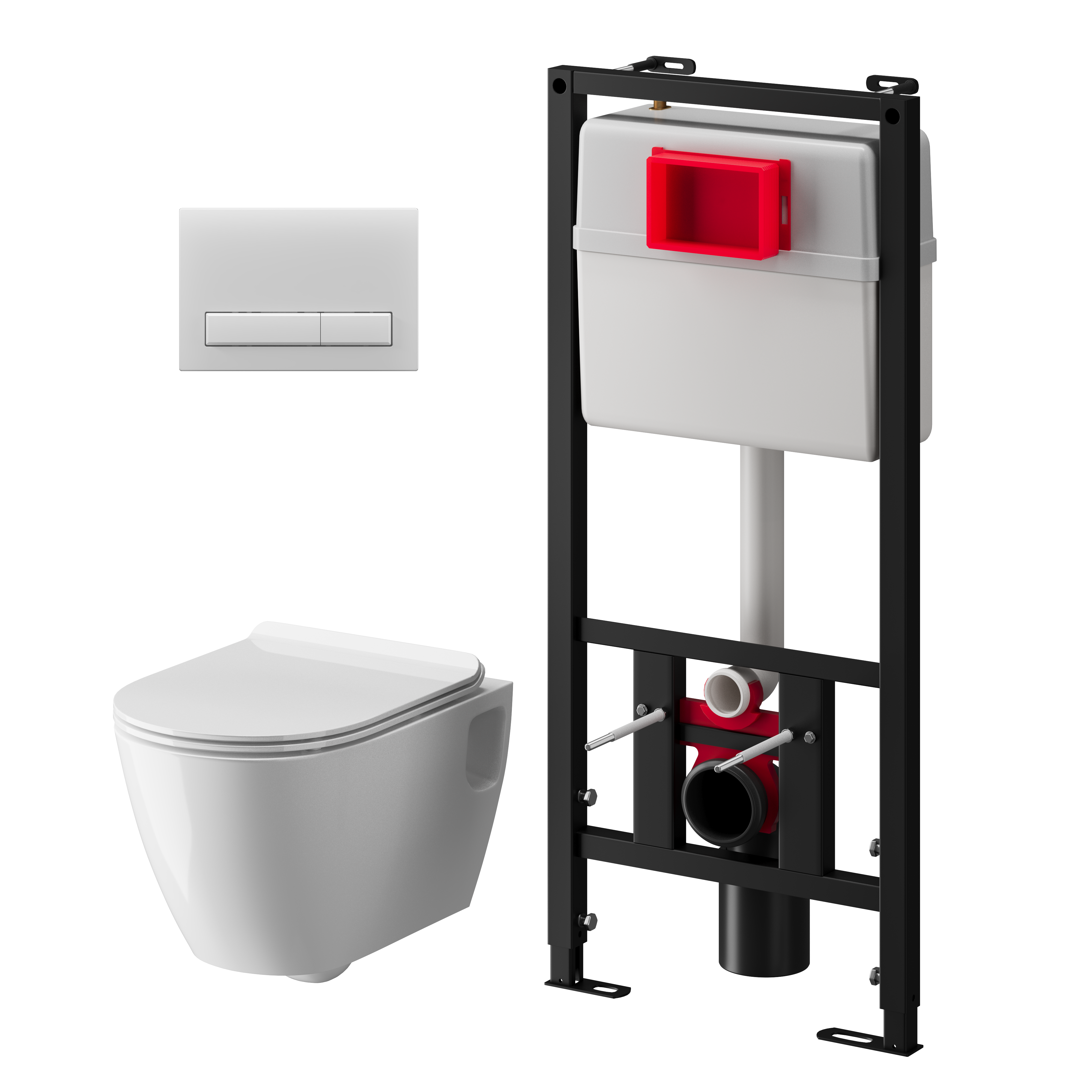 Набор инсталляции 50 см АНИ Пласт WN51400ART с безободковым унитазом, с сиденьем микролифт, белый матовый клавишей WP1400