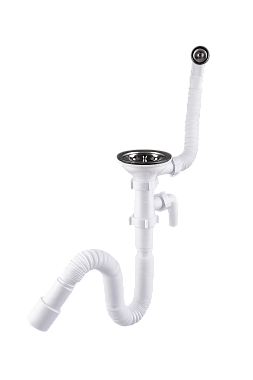 Cифон гофрированный для мойки АНИ Пласт 3 1/2 дюйма  с гибким переливом и отводом для стиральной машины A1042SPG