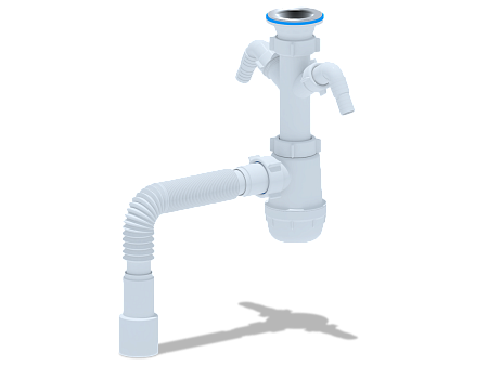 Сифон для мойки АНИ пласт Грот A1115 1 1/2 дюйма 40 мм с двумя отводами для стиральной машины с гибкой трубой 40х40/50 мм