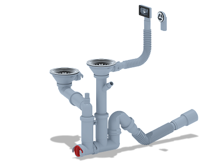 Cифон для мойки АНИ Пласт F серия F7500SA15 3 1/2 дюйма 40 мм двойной смещенный с гибким переливом и отводом для стиральной машины