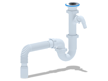 Сифон для мойки АНИ пласт D1005 1 1/2 дюйма 40 мм прямоточный с отводом для стиральной машины и гибкой трубой 40х40 мм
