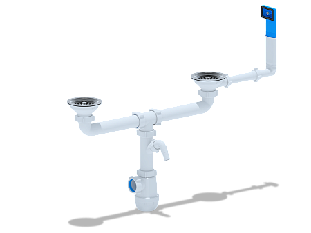 Сифон для мойки АНИ Пласт Грот A3545 3 1/2 дюйма 40 мм двойной с жестким переливом и отводом для стиральной машины