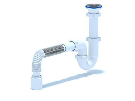 Сифон для мойки АНИ пласт D0110 1 1/2 дюйма 40 мм прямоточный с гибкой тубой 40х50 мм