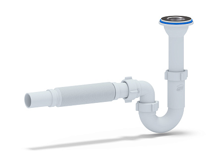 Сифон для раковины АНИ Пласт DB2005 1 1/4 дюйма 32 мм прямоточный слитым выпуском и гибкой трубой 32х32 мм
