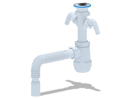 Сифон для мойки АНИ пласт Грот A1105 1 1/2 дюйма 40 мм с двумя отводами для стиральной машины с гибкой трубой 40х40 мм