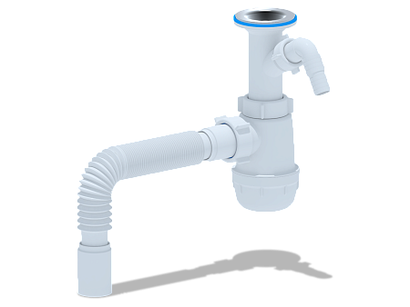 Сифон для мойки АНИ пласт Грот A2005 1 1/2 дюйма 40 мм с отводом для стиральной машины с гибкой трубой 40х40 мм