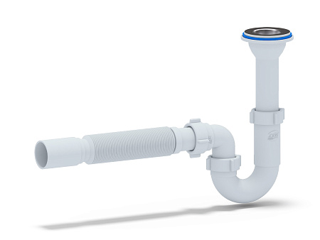 Сифон для раковины АНИ Пласт DB2010 1 1/4 дюйма 32 мм прямоточный с литым выпуском и гибкой трубой 32х40 мм