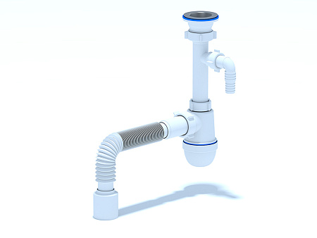 Сифон для мойки АНИ пласт C0310 1 1/2 дюйма 40 мм с отводом для стиральной машины с гибкой трубой 40х50 мм