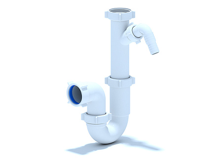 Сифон для мойки АНИ пласт D1020 1 1/2 дюйма 40 мм прямоточный с отводом для стиральной машины без выпуска