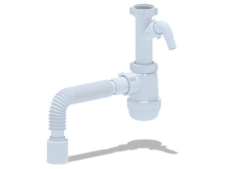 Сифон для мойки АНИ пласт Грот A1030 1 1/2 дюйма 40 мм с отводом для стиральной машины без выпуска с гибкой трубой 40х50 мм