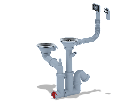 Cифон для мойки АНИ Пласт F серия F7500S 3 1/2 дюйма 40 мм двойной смещенный с гибким переливом и отводом для стиральной машины