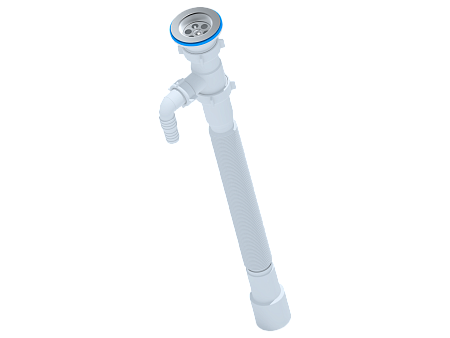 Сифон для мойки АНИ Пласт G118 1 1/2 дюйма 40/50 мм гофрированный 648-1488 мм с отводом для стиральной машины