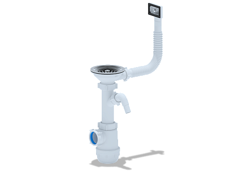 Сифон для мойки АНИ Пласт Грот A1045S 3 1/2 дюйма 40 мм с гибким переливом и отводом для стиральной машины