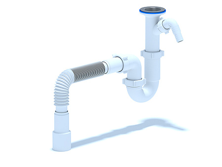 Сифон для мойки АНИ пласт D2015 1 1/2 дюйма 40 мм прямоточный с литым выпуском с отводом для стиральной машины и гибкой трубой 40х40/50 мм