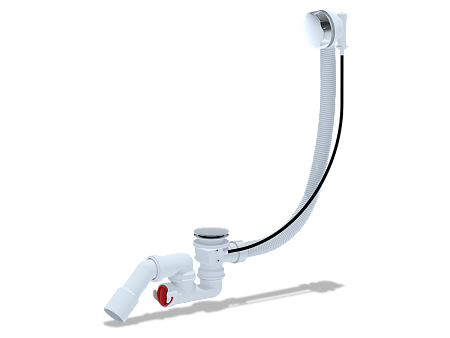 Перелив полуавтомат с регулируемым сифоном АНИ Пласт EM321 580 мм с переходной трубой 45 градусов 40х50 мм, толщина ванн до 13 мм