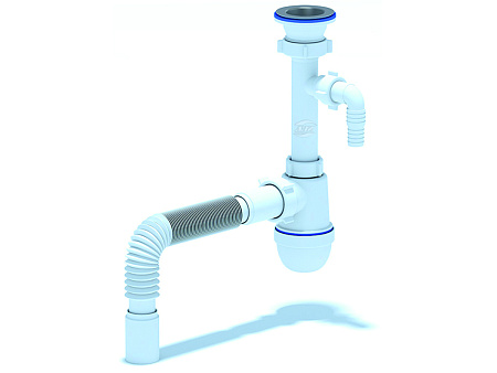 Сифон для мойки АНИ пласт C0305 1 1/2 дюйма 40 мм с отводом для стиральной машины с гибкой трубой 40х40 мм