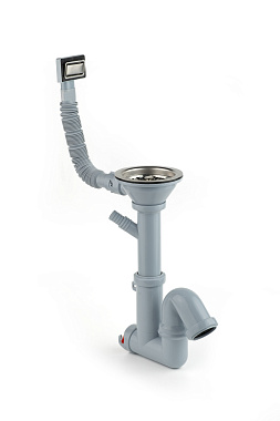 Cифон для мойки АНИ Пласт F1045SP 3 1/2 дюйма 40 мм с гибким  прямоугольным переливом и отводом для стиральной машины